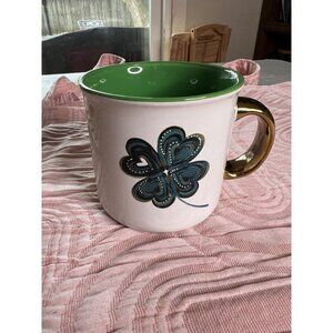 Large Ceramic Clover Mug With Green Interior & Gold Handle By EttaVee